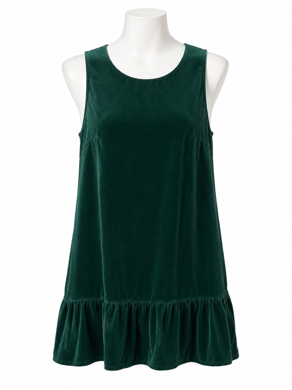 J. Crew Sleeveless Dark Emerald Ruffle-Hem Mini Velvet Dress. Size- 10